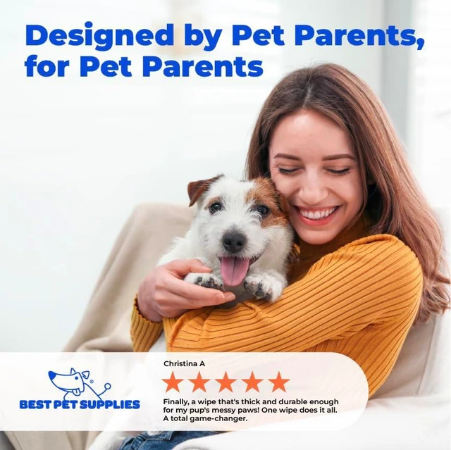Alt view image 7 of 8 - Best Pet Supplies Cleaning Dog Wipes - Soothing Oatmeal, 100 Count | Unscented, Large 8"x9", Vitamin E, Puppy & Cat Safe, Gentle Grooming, Resealable Pouch Prevents Drying