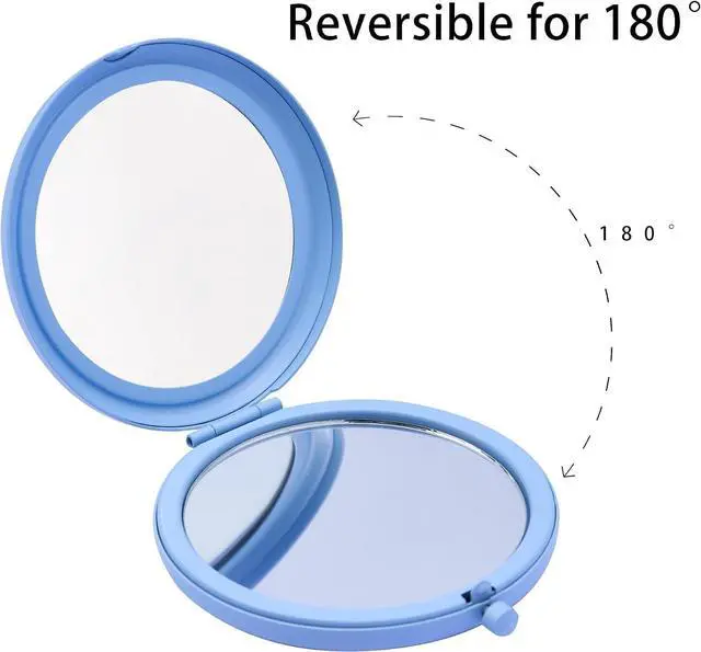 Alt view image 5 of 7 - Compact Mirror for Purse, Metal Round Shell, Double-Sided 1X/2X Magnifying, Portable Travel Makeup Mirror, Mini Pocket Mirror, Baby Blue, 4 Packs