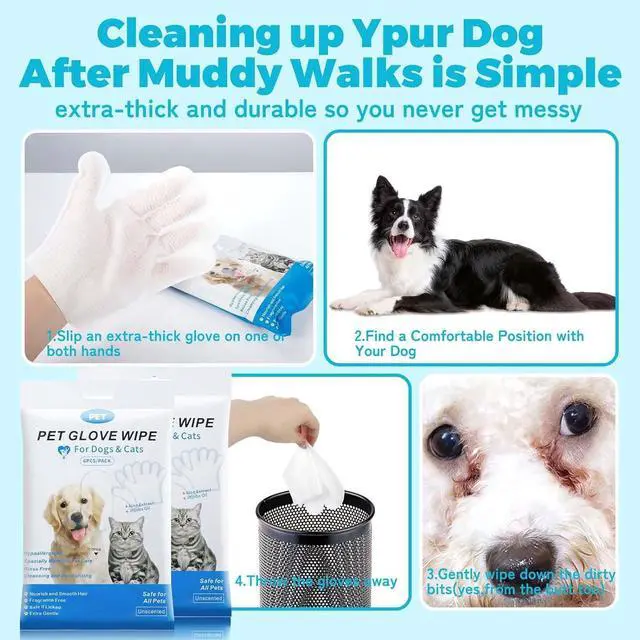 Alt view image 5 of 7 - Disposable Pet Grooming Gloves, Waterless No Rinse Bathing Mitts, Deodorizing Fur Cleaning Glove Wipes for Dogs, Cats, Puppies & Kittens, Home & Travel Use, 6 Pack