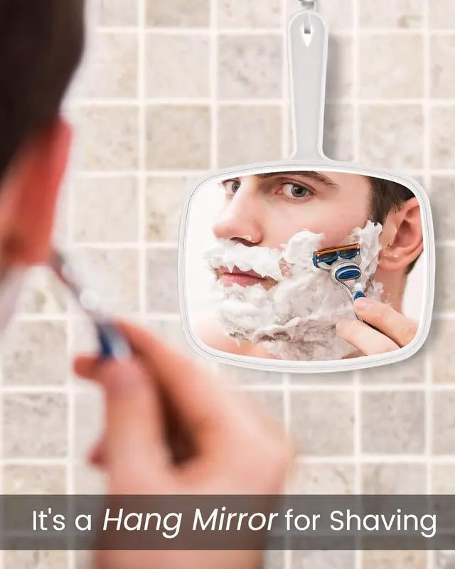 Alt view image 4 of 6 - PROTECLE 10.3" L x 7.4" W Handheld Mirror, Salon Barber Hairdressing, White | Hand Held Mirror, Barber Mirror, Hangable, High-definition, Distortion-free Reflection, Hand Mirror for Men Women