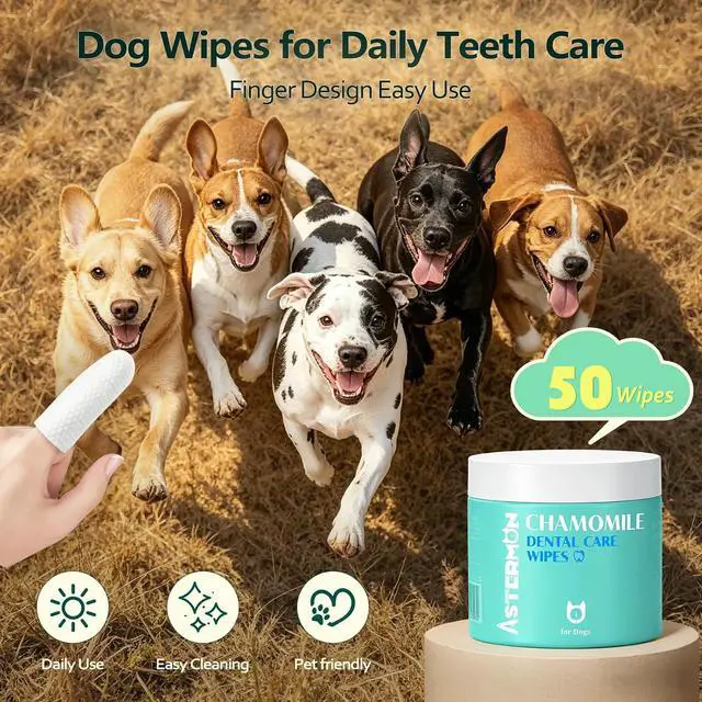 Alt view image 6 of 6 - Pet Wipes for Dogs Teeth Care, Disposable Finger Sleeve Dog Wipes 50 Count | Hypoallergenic Puppy Wipes, Gentle Cleaning & Hydrating Wipes for Dogs