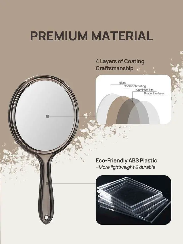 Alt view image 4 of 7 - OMIRO Double-Sided 1X/3X Magnifying Hand Mirror, 3-Pack, Transparent Black | 8.2" L x 4.4" W Handheld Mirror with Handle, Hand Mirror for Men Women, Hangable, for Makeup, Lightweight and Portable