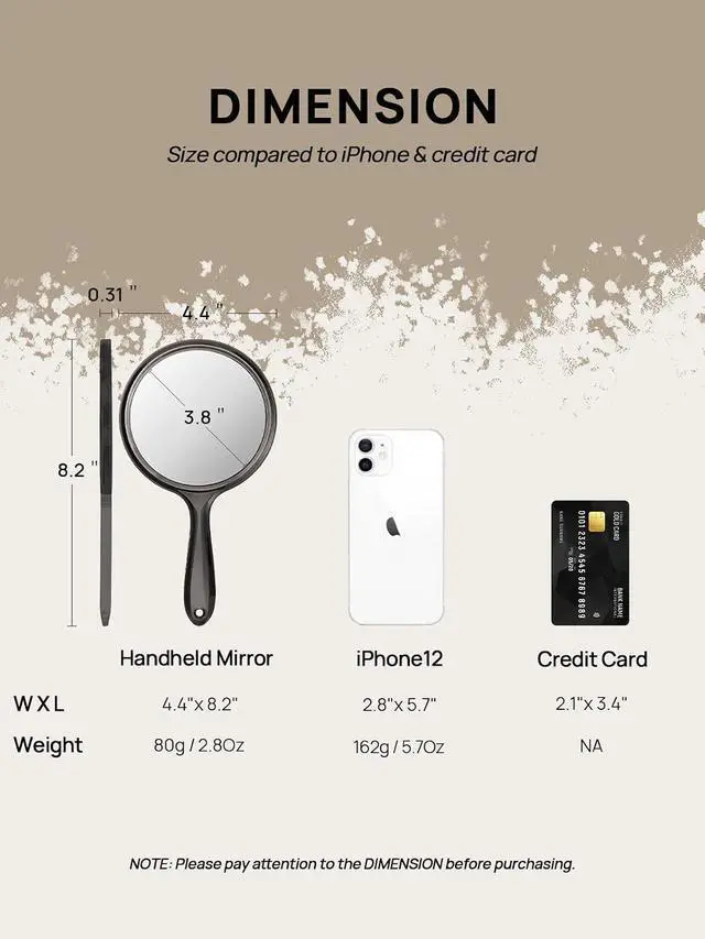 Alt view image 2 of 7 - OMIRO Double-Sided 1X/3X Magnifying Hand Mirror, 3-Pack, Transparent Black | 8.2" L x 4.4" W Handheld Mirror with Handle, Hand Mirror for Men Women, Hangable, for Makeup, Lightweight and Portable