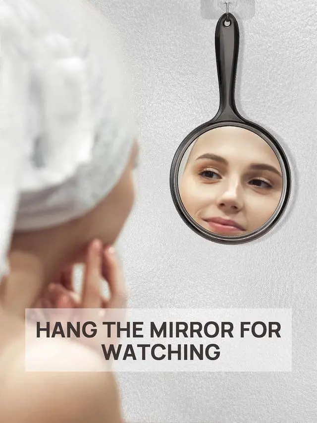Alt view image 6 of 7 - OMIRO Double-Sided 1X/3X Magnifying Hand Mirror, 3-Pack, Transparent Black | 8.2" L x 4.4" W Handheld Mirror with Handle, Hand Mirror for Men Women, Hangable, for Makeup, Lightweight and Portable