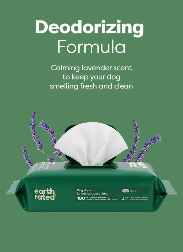 Alt view image 6 of 7 - Earth Rated Dog Wipes for Paws & Butt, Deodorizing, Lavender, 100ct | Hypoallergenic, 3-in-1 Cleaning and Hydrating, for Grooming Paws, Body and Butt
