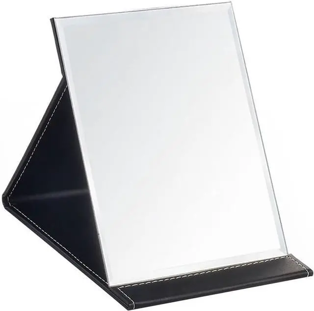 Main image of JOLY Desk Mirror, Pu Leather Portable Folding Desktop Makeup Mirror with Adjustable Stand for Personal Office Travelling (L, Black)