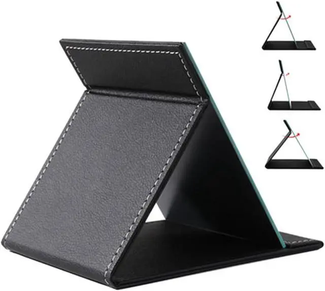 Alt view image 3 of 6 - JOLY Desk Mirror, Pu Leather Portable Folding Desktop Makeup Mirror with Adjustable Stand for Personal Office Travelling (L, Black)