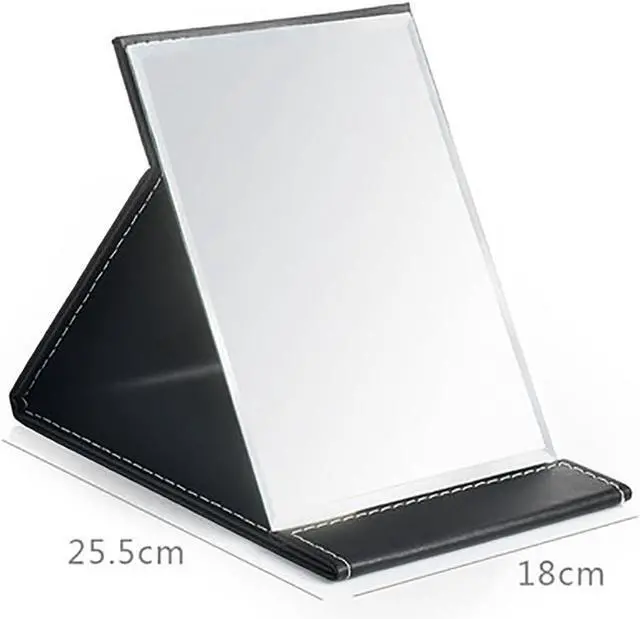 Alt view image 2 of 6 - JOLY Desk Mirror, Pu Leather Portable Folding Desktop Makeup Mirror with Adjustable Stand for Personal Office Travelling (L, Black)