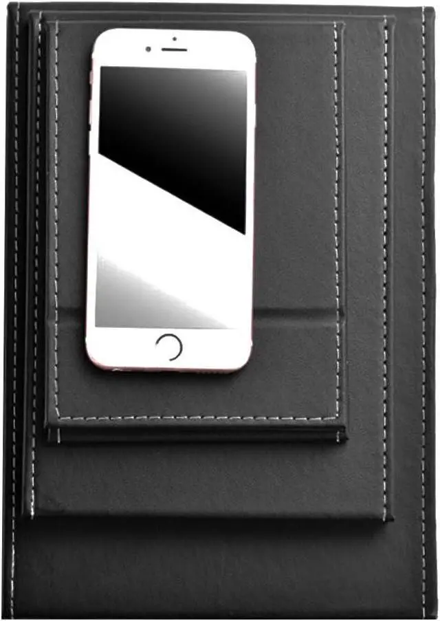 Alt view image 4 of 6 - JOLY Desk Mirror, Pu Leather Portable Folding Desktop Makeup Mirror with Adjustable Stand for Personal Office Travelling (L, Black)