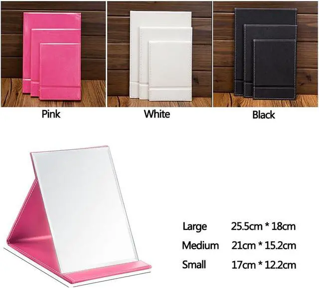Alt view image 6 of 6 - JOLY Desk Mirror, Pu Leather Portable Folding Desktop Makeup Mirror with Adjustable Stand for Personal Office Travelling (L, Black)