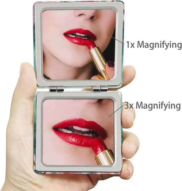 Alt view image 2 of 7 - Pocket Mirror for Women, 2 Pcs Square 2.8 PU Style Double Sided 1X/3X Mirror for Purse Travel Compact Mirror (MA01OP03)