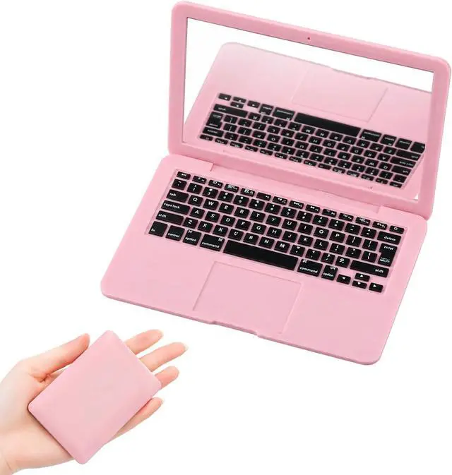 Main image of Mini Laptop Mirror, 1 Pcs Portable Laptop Shaped Mini Mirror for Purse | Small Travel Compact Folding Computer Mirrors for Dollhouse Pet Travel Home Makeup Decorations (Pink)