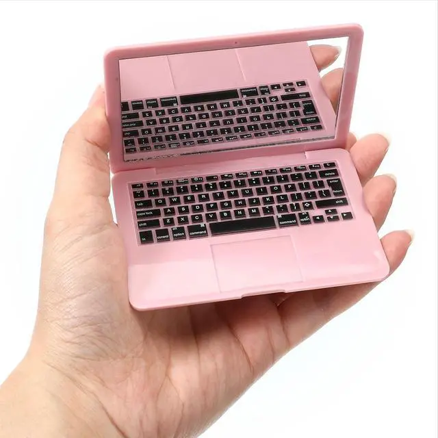 Alt view image 3 of 7 - Mini Laptop Mirror, 1 Pcs Portable Laptop Shaped Mini Mirror for Purse | Small Travel Compact Folding Computer Mirrors for Dollhouse Pet Travel Home Makeup Decorations (Pink)