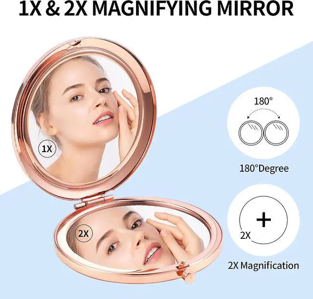 Alt view image 4 of 5 - Compact Mirror Rose Gold Makeup Mirror Folding Mini Pocket Mirror Portable Hand Mirror Double-Sided 2 x 1x Magnification for Woman Girls (A-Glitter Rose)