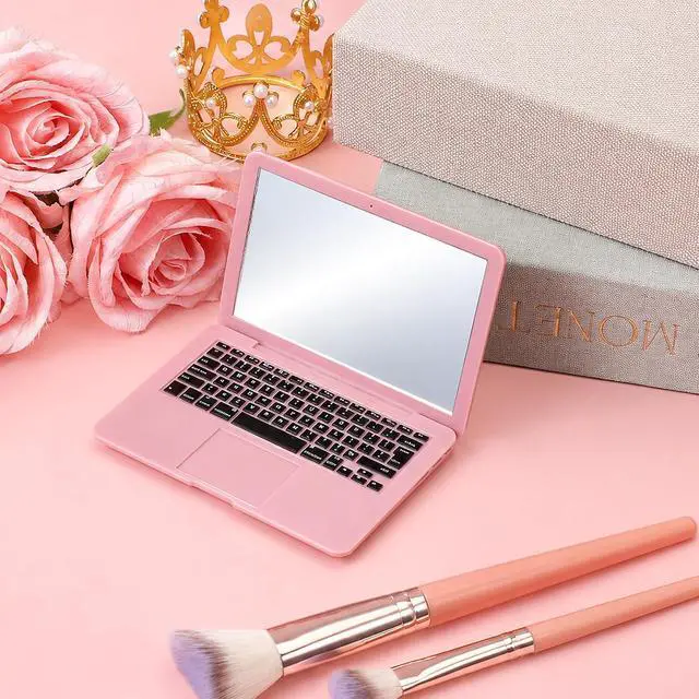 Alt view image 4 of 7 - Mini Laptop Mirror, 1 Pcs Portable Laptop Shaped Mini Mirror for Purse | Small Travel Compact Folding Computer Mirrors for Dollhouse Pet Travel Home Makeup Decorations (Pink)