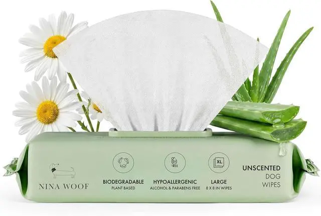 Main image of Nina Woof Dog Wipes Fragrance-Free, Alcohol-Free, Hypoallergenic Pet Grooming Wipes with Aloe Vera, Biodegradable, for Dogs & Cats: Paws, Face, Ears & Butt (70 Count)