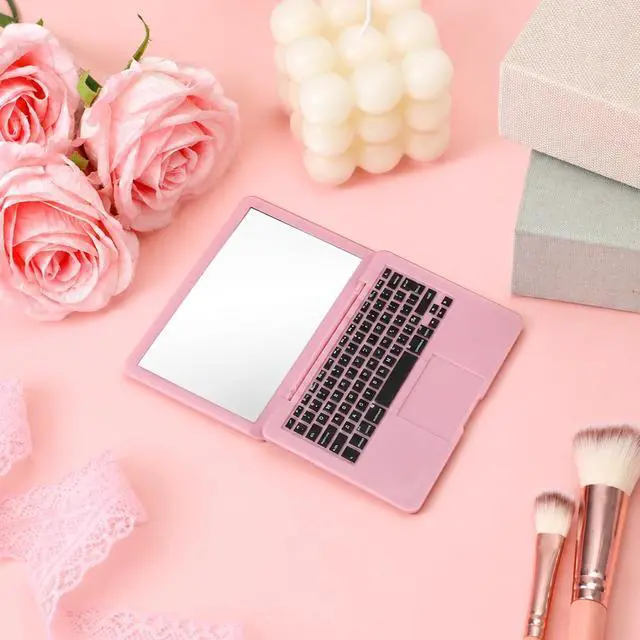 Alt view image 5 of 7 - Mini Laptop Mirror, 1 Pcs Portable Laptop Shaped Mini Mirror for Purse | Small Travel Compact Folding Computer Mirrors for Dollhouse Pet Travel Home Makeup Decorations (Pink)