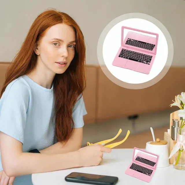 Alt view image 6 of 7 - Mini Laptop Mirror, 1 Pcs Portable Laptop Shaped Mini Mirror for Purse | Small Travel Compact Folding Computer Mirrors for Dollhouse Pet Travel Home Makeup Decorations (Pink)