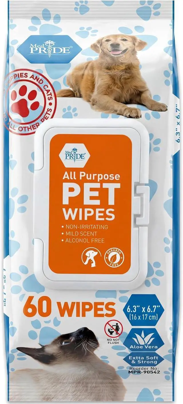 Main image of MED PRIDE Hypoallergenic Cat Wipes with Aloe Vera,Alcohol-Free,60 Count