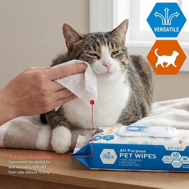Alt view image 3 of 7 - MED PRIDE Hypoallergenic Cat Wipes with Aloe Vera,Alcohol-Free,60 Count