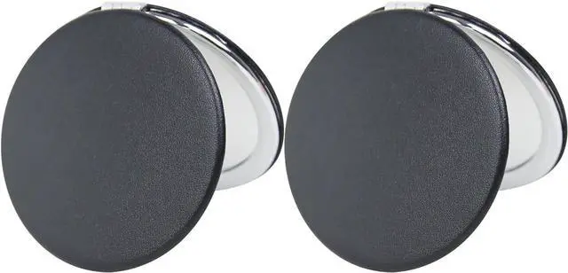Main image of Small Compact Mirror for Purse, 2 Pcs Round 2.8 PU Style Double Sided 1X/3X Black Pocket Mirror for Men (Black)