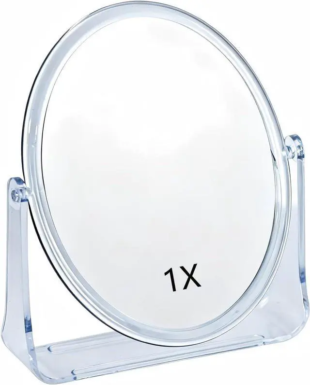 Main image of 1x/1x Double-Sided Makeup Mirror, Clear Acrylic Desktop Mirror, 360-Degree Rotating Portable Desktop Mirror, Ideal for Makeup Application, Shaving, and Daily Skincare (Clear, Oval)