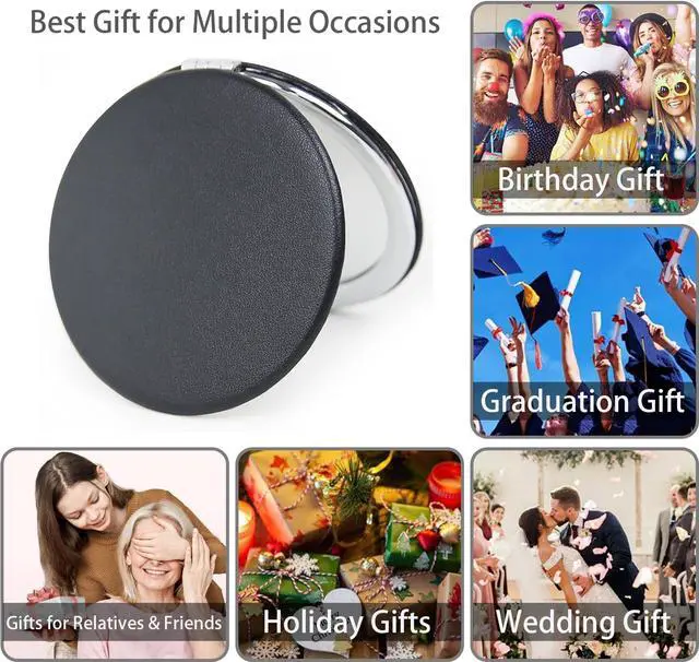 Alt view image 5 of 5 - Small Compact Mirror for Purse, 2 Pcs Round 2.8 PU Style Double Sided 1X/3X Black Pocket Mirror for Men (Black)