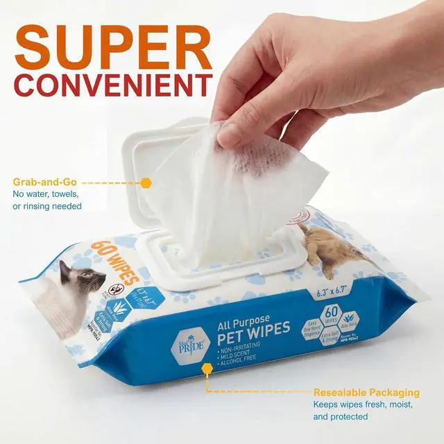 Alt view image 7 of 7 - MED PRIDE Hypoallergenic Cat Wipes with Aloe Vera,Alcohol-Free,60 Count