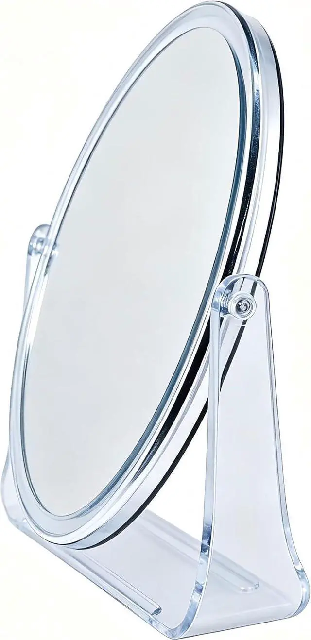 Alt view image 6 of 7 - 1x/1x Double-Sided Makeup Mirror, Clear Acrylic Desktop Mirror, 360-Degree Rotating Portable Desktop Mirror, Ideal for Makeup Application, Shaving, and Daily Skincare (Clear, Oval)