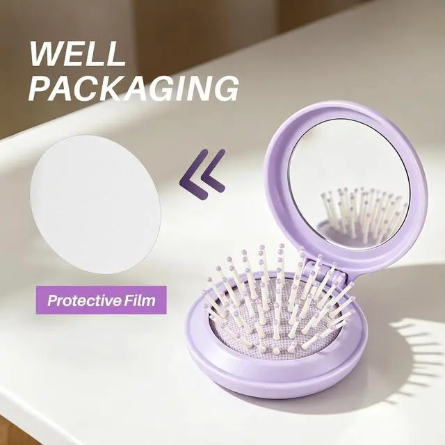 Alt view image 5 of 7 - Folding Hair Brush with Mirror for Women Men and KidsPortable Compact Hair Brush for Purse Pocket Bags, Travel Size Foldable brush with Case, Easy to Carry(Purple)