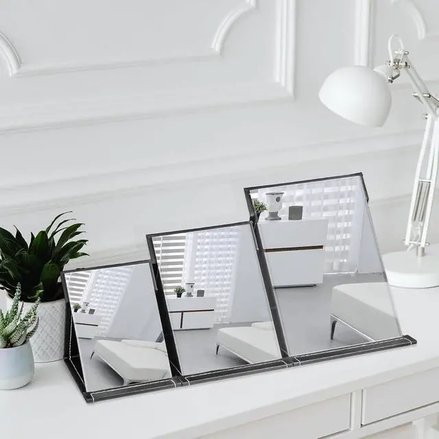 Alt view image 4 of 7 - 7x10 Inches Makeup Mirror, Portable PU Leather Folding Desktop Vanity Mirror with Adjustable Stand for Vanity Table, Office, Travel (L, Black)