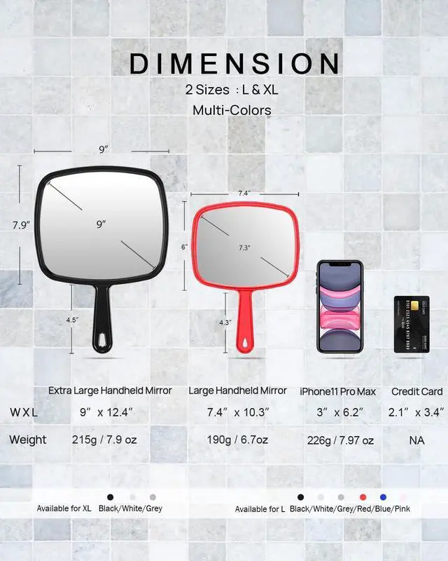 Alt view image 3 of 6 - PROTECLE 10.3" L x 7.4" W Handheld Mirror, Salon Barber Hairdressing, Red | Handheld Mirror, Haircut Mirror, Hangable, High-definition, Distortion-free Reflection, Hand Mirror for Men Women