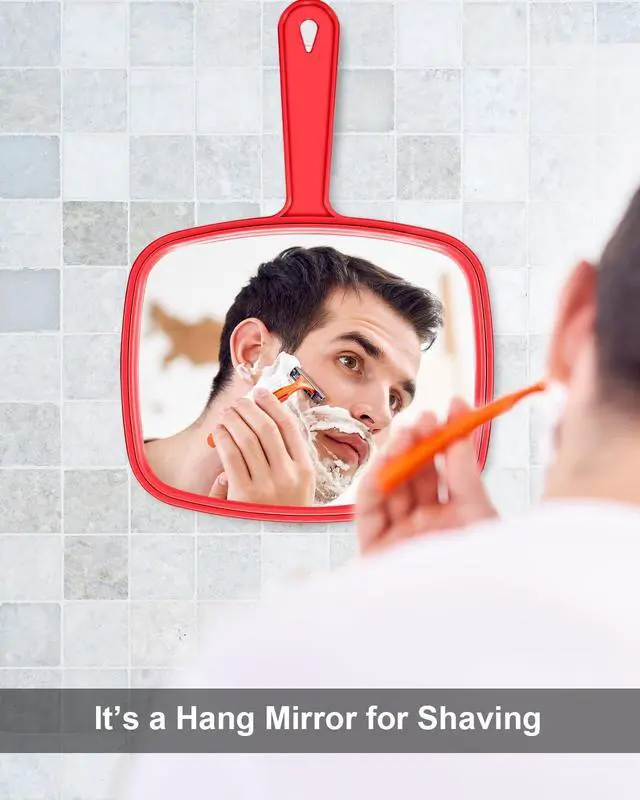 Alt view image 4 of 6 - PROTECLE 10.3" L x 7.4" W Handheld Mirror, Salon Barber Hairdressing, Red | Handheld Mirror, Haircut Mirror, Hangable, High-definition, Distortion-free Reflection, Hand Mirror for Men Women