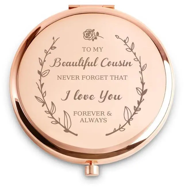Main image of Personalized Gifts for Cousin, Custom Cousin Gifts for Birthday, Engraved Compact Mirror, Mothers Day Basket Stuffers