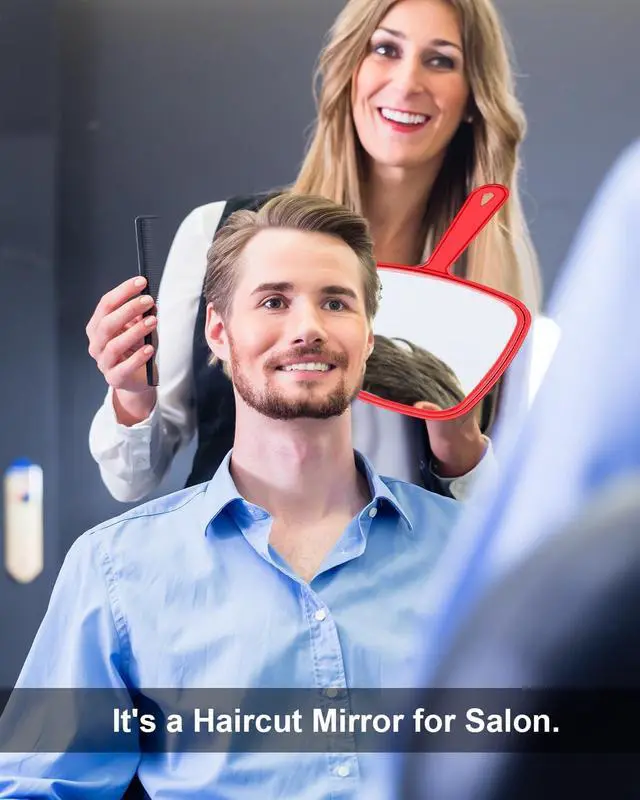 Alt view image 5 of 6 - PROTECLE 10.3" L x 7.4" W Handheld Mirror, Salon Barber Hairdressing, Red | Handheld Mirror, Haircut Mirror, Hangable, High-definition, Distortion-free Reflection, Hand Mirror for Men Women