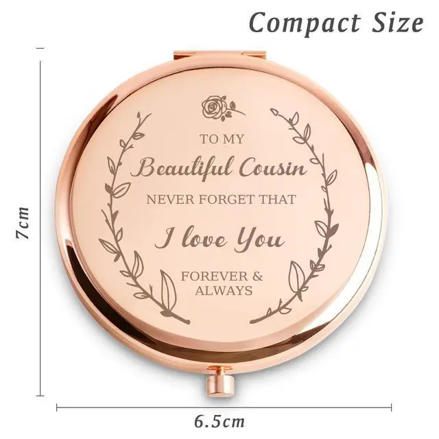 Alt view image 3 of 5 - Personalized Gifts for Cousin, Custom Cousin Gifts for Birthday, Engraved Compact Mirror, Mothers Day Basket Stuffers