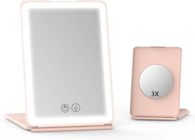 Main image of Makeup Mirror,1X&3X Magnifying Lighted Vanity Mirror with 3 Color Setting Modes&Dimmable Touch Screen,Portable,Foldable for Women (Pink)
