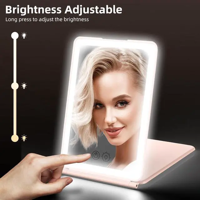 Alt view image 2 of 7 - Makeup Mirror,1X&3X Magnifying Lighted Vanity Mirror with 3 Color Setting Modes&Dimmable Touch Screen,Portable,Foldable for Women (Pink)