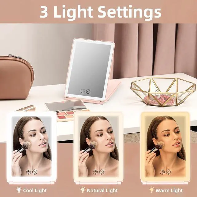 Alt view image 3 of 7 - Makeup Mirror,1X&3X Magnifying Lighted Vanity Mirror with 3 Color Setting Modes&Dimmable Touch Screen,Portable,Foldable for Women (Pink)