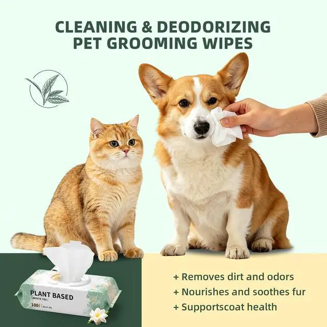 Alt view image 3 of 5 - IMMHABI 100 Count Dog Wipes for Paws and Butt Hypoallergenic Pets Cleansing & Deodorizing Hygienic Puppy Wipes for Dogs Face and Body Wipes Cleaning Fur Doggie Wipes Doggy Wipes (White Tea)