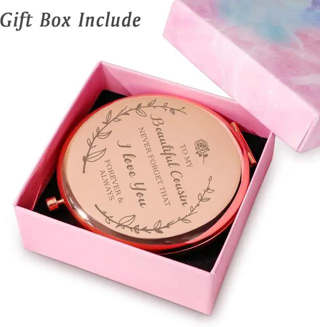 Alt view image 5 of 5 - Personalized Gifts for Cousin, Custom Cousin Gifts for Birthday, Engraved Compact Mirror, Mothers Day Basket Stuffers