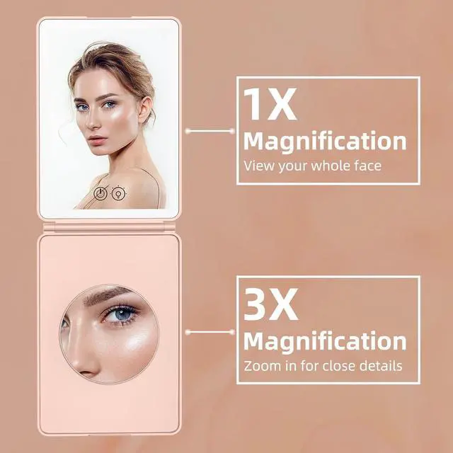 Alt view image 4 of 7 - Makeup Mirror,1X&3X Magnifying Lighted Vanity Mirror with 3 Color Setting Modes&Dimmable Touch Screen,Portable,Foldable for Women (Pink)