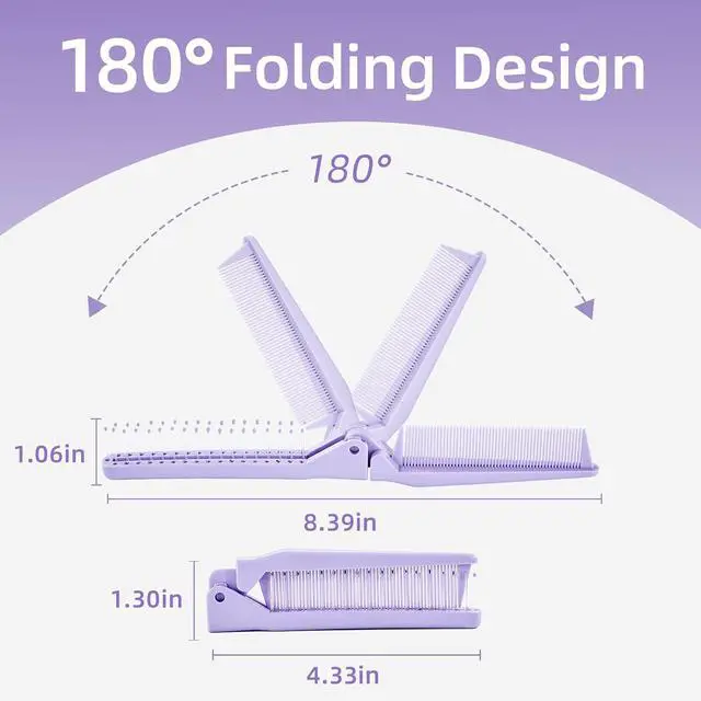 Alt view image 2 of 7 - 2 Pack Folding Hair Combs, Foldable Comb Brush Combo, Mini Protable Folding brush for Purse Bags Porket, Travel Size Hair Comb, Small Pocket Combs for Women and Girls(Pink&Purple)