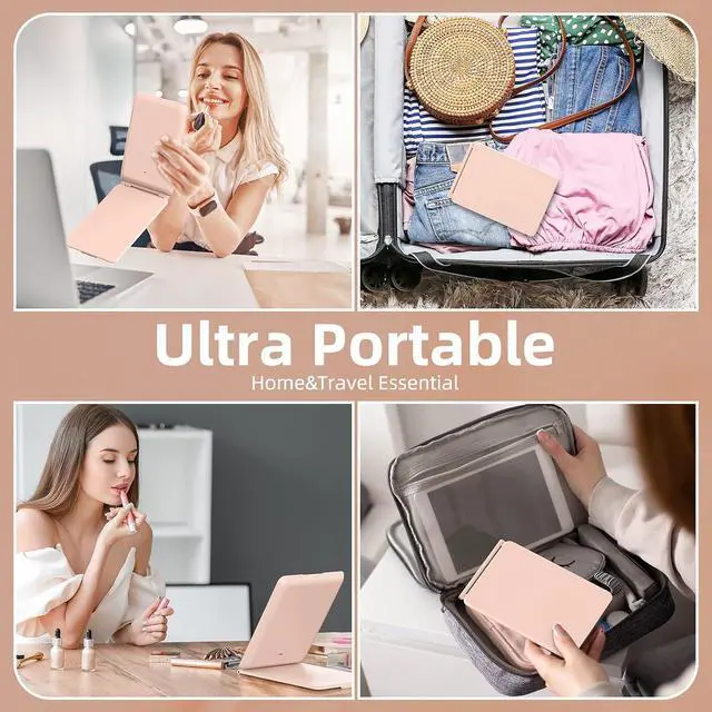Alt view image 7 of 7 - Makeup Mirror,1X&3X Magnifying Lighted Vanity Mirror with 3 Color Setting Modes&Dimmable Touch Screen,Portable,Foldable for Women (Pink)