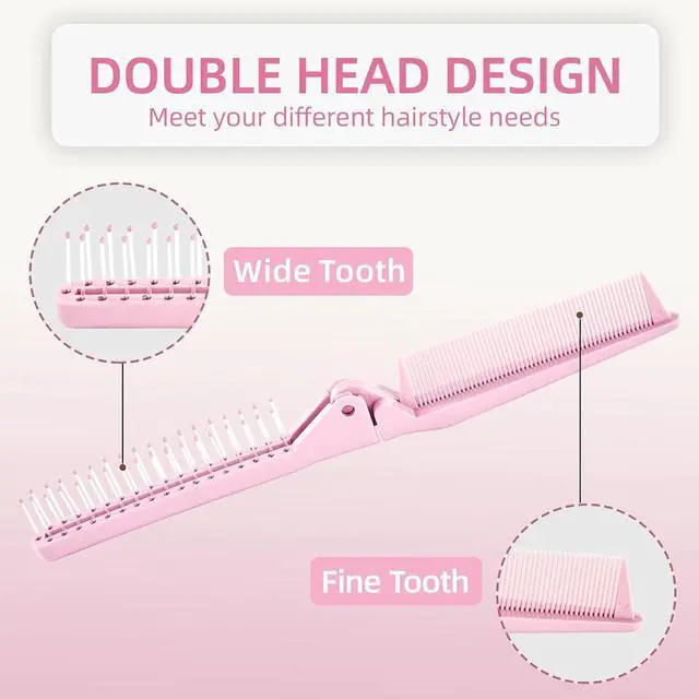 Alt view image 3 of 7 - 2 Pack Folding Hair Combs, Foldable Comb Brush Combo, Mini Protable Folding brush for Purse Bags Porket, Travel Size Hair Comb, Small Pocket Combs for Women and Girls(Pink&Purple)