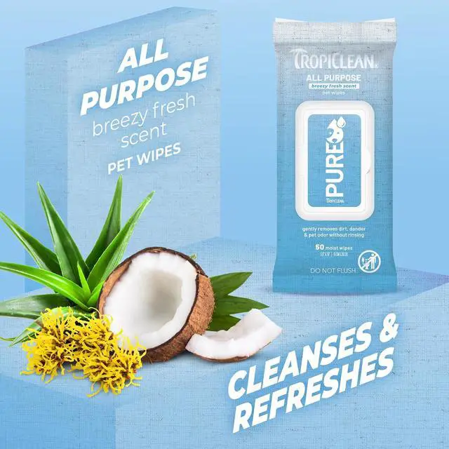 Alt view image 5 of 7 - TropiClean Pure All Purpose Dog Wipes, Breezy Fresh Scent, 50ct