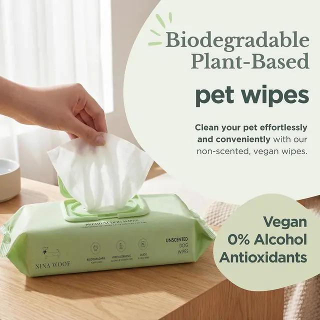 Alt view image 3 of 7 - Nina Woof Dog Wipes Fragrance-Free, Alcohol-Free, Hypoallergenic Pet Grooming Wipes with Aloe Vera, Biodegradable, for Dogs & Cats: Paws, Face, Ears & Butt (70 Count)