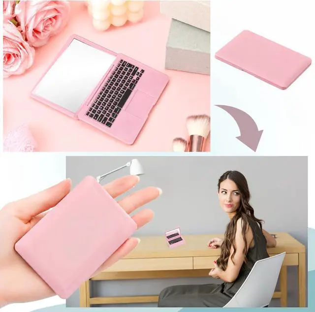 Alt view image 7 of 7 - Mini Laptop Mirror, 1 Pcs Portable Laptop Shaped Mini Mirror for Purse | Small Travel Compact Folding Computer Mirrors for Dollhouse Pet Travel Home Makeup Decorations (Pink)