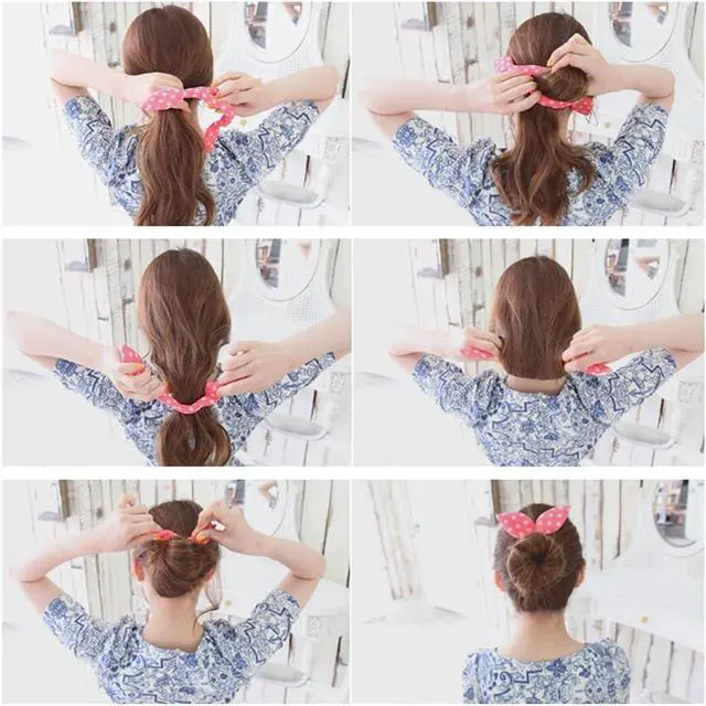 Alt view image 5 of 7 - 6Pcs Magic Rabbit Ear Sponge Foam Donut Holder Twist Hair Styling Curl Bun Maker Hairstyle Must-haves Tool