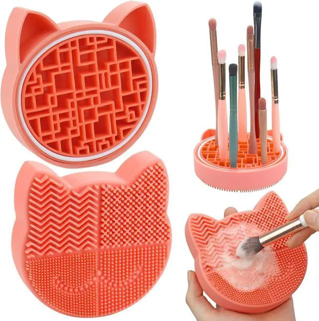 Main image of Mygeromon Makeup Brush Cleaner Mat Silicone with Dryer Holder (Orange) | 2 in 1 Portable Cosmetic Tool